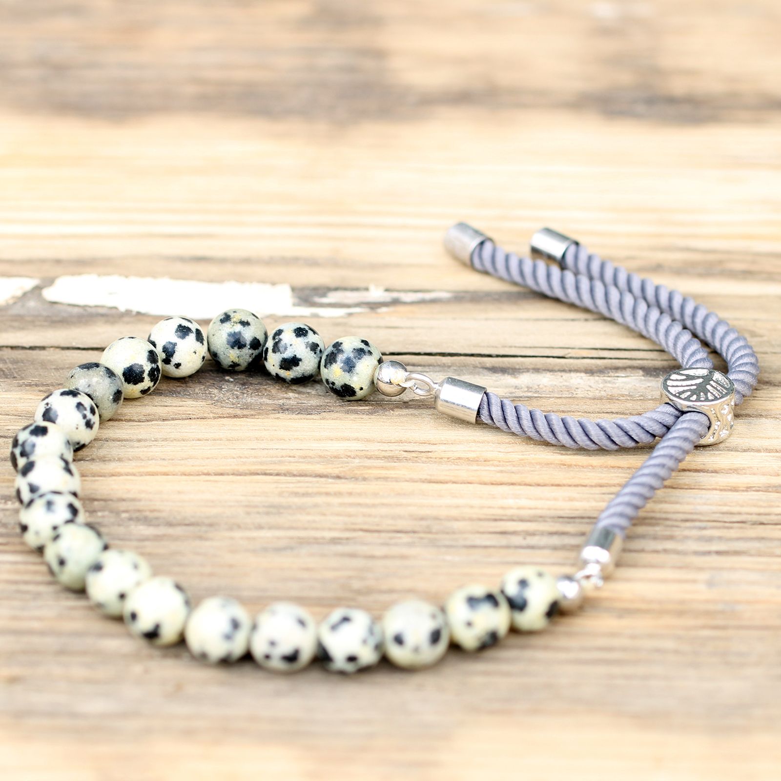 bG9jYWw6Ly9tZWRpYS8xSC8yRS82MFIzMEMxRzZNV0syRTFILzU3ODVmNzUwLmpwZWc.jpg 925 Silver Plated Gemstone Charcoal String Bracelet - Dalmatian Jasper - Image 6