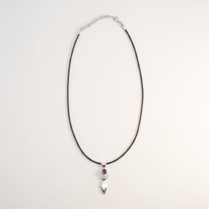 Indian Devotional Pendant - Silver Plated (45cm Cord)- Goddess Amethyst