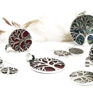 Tree of Life Silver Pendant 30mm - Coral Effect