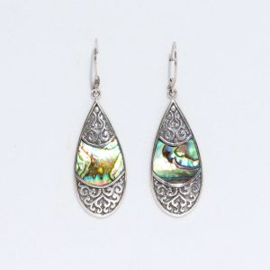 Shell & Silver Earrings - Teardrop Oval - Abalone